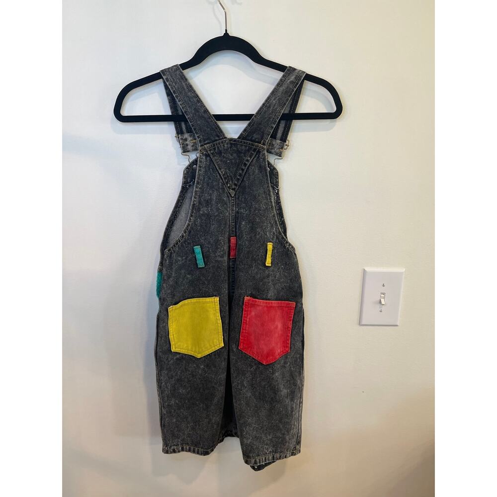 Vintage Jet Set Denim Short Overalls Colorblock Corduroy 90s Grunge Y2K - Picture 2 of 3